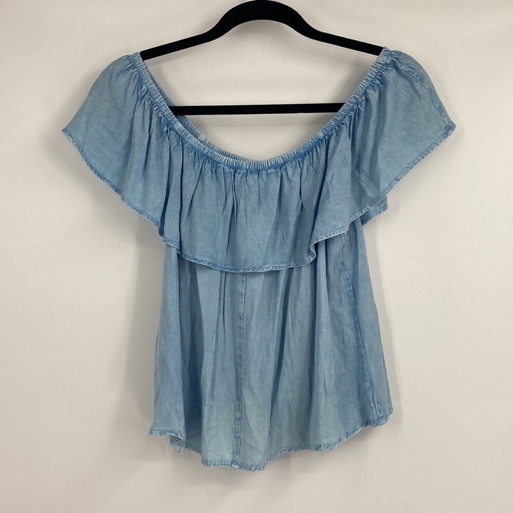 Sim & Sam Blue Off the Shoulder Top - Picture 4 of 8